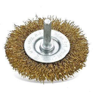 Disques de <span class=keywords><strong>brosse</strong></span> <span class=keywords><strong>métallique</strong></span> larges et plats en acier pour perceuses, revêtement laiton, pour décapage de rouille et de peinture, ébavurage de métaux et nettoyage des soudures - Product Image 1