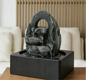 Fontaine <span class=keywords><strong>de</strong></span> table Twin Peak <span class=keywords><strong>avec</strong></span> arbre bonsaï, cascade effet roche et <span class=keywords><strong>bassin</strong></span> carré pour une décoration zen moderne - Product Image 2