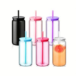 Gobelet en plastique réutilisable transparent coloré à paroi simple style Mason pour boissons froides, café glacé, soda, jus, avec paille - Product Image 2