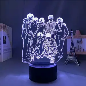 KPOP 방탄 소년 그룹 3D LED 야간 조명 BTS 아크릴 3D 환상 테이블 램프 팬 발렌타인 데이 선물