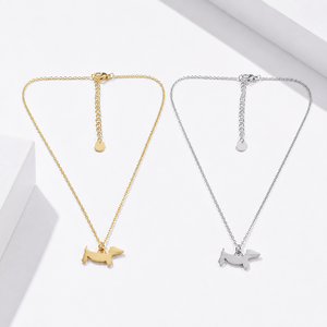 Dachshund Dog Pendant Necklace Stainless Steel 14K <b>Gold</b> Vacuum Plated Adjustable Chain <b>Gold</b> and Silver Tone - Product Image 1