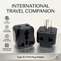 Adaptateur de voyage universel 3 broches Type-B pour les États-Unis, le Canada, la France, l'UE, le Royaume-Uni et la Chine - Sortie AC certifiée CE