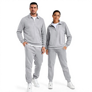 Unisex Gray Quarter-Zip Tracksuit Full Sleeve Solid Color Casual Wear With Side Pockets Regular Fit Autumn Style - Product Image 1
