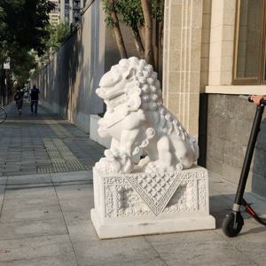 特大パティオ白大理石手彫り中国石2フー犬等身大像 - Product Image 4