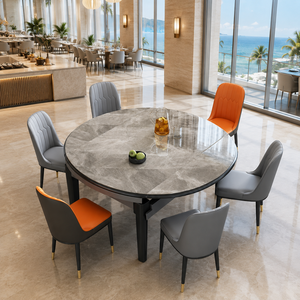Custom Hotel Restaurant Furniture <strong>Extendable</strong> Marble Look <strong>Dining</strong> <strong>Table</strong> and Upholstered Chair <strong>Set</strong> for Hospitality Projects - Product Image 2
