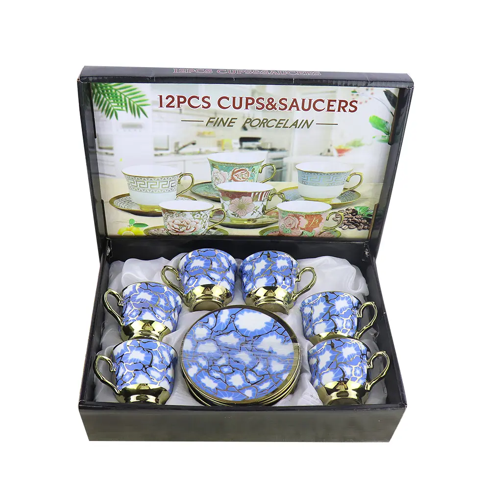Gift Box Packing Set Of 6 Coffee Cup And Saucer Arabic Style Porcelain Drinkware Tea Cups Set