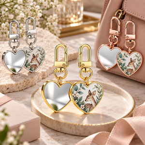 Porte-clés personnalisé en métal avec miroir et photo de cœur, breloque souvenir pour sac, cadeau OEM ODM - Product Image 3