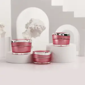 Pots acryliques ronds de pyramide rose en plastique vide de soins de la peau 15g pour des conteneurs de crème de rouge à lèvres
