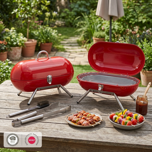 Parrilla de Carbón Moderna en Forma de Pastilla Roja, de Acero con Recubrimiento en Polvo, Mini Parrilla de <span class=keywords><strong>Barbacoa</strong></span> para Exteriores, para Jardín o Patio - Product Image 1