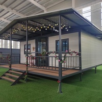 Maisonnette préfabriquée extensible avec véranda, villa mobile modulaire à ossature acier pour hôtel, séjour, cuisine, chambre à coucher, ou usage en station balnéaire