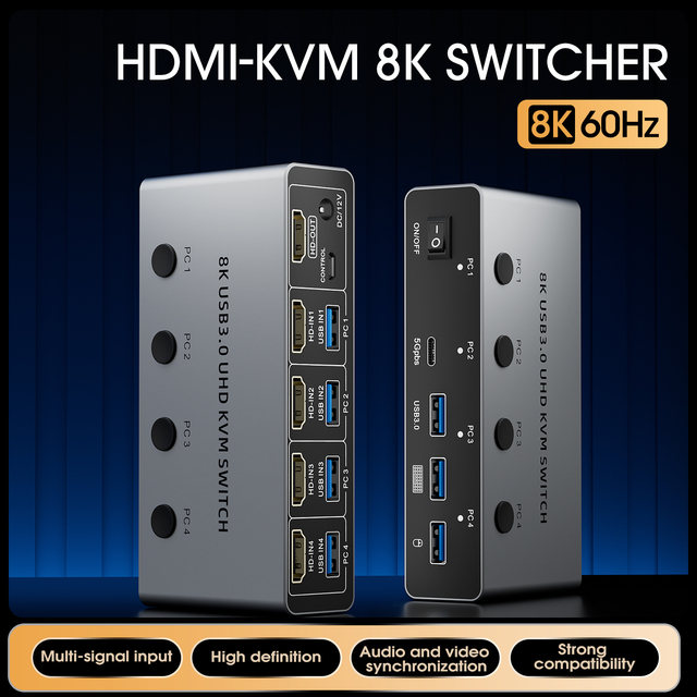 SYONG 8K KVM Switch 4 in 1 Out 8K/4K HD2.1 KVM Switch USB 3.0 High Speed Transmission KVM Switcher for PS5 / Xbox / PC