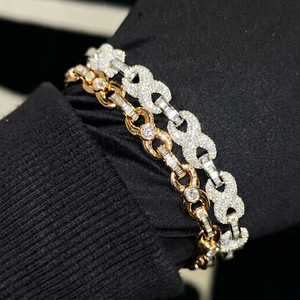 Bracelet unisexe RAMDUT IMPEX de luxe en or avec diamants de laboratoire, maillons Mariner en forme de grains de café, coupe baguette et ronde, certifié IGI - Product Image 1