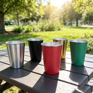 Vaso Reutilizable Apilable de 16 oz, Negro, para Vino, Agua, Cerveza, Cócteles y Bebidas, de Acero Inoxidable, Ideal para Estadios - Product Image 1