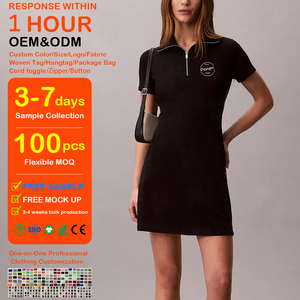 Robe Polo Courte Femme en Coton Piqué Tricoté à Manches Courtes, Coupe Slim, avec Logo Brodé Personnalisé et Fermeture Éclair 1/4 – Vente en Gros - Product Image 1