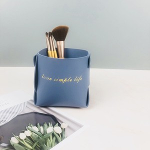 PU Storage Box Square Desktop Organizer Solid Color Office Cosmetic Remote <b>Control</b> <b>Holder</b> - Product Image 2