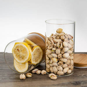 Organisateur de cuisine Bouteilles de stockage rondes hermétiques Pot en verre pour café, thé et épices avec couvercle en bambou Bocaux de stockage des aliments en verre scellé - Product Image 2