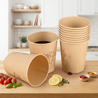 Gobelets à café jetables personnalisables en PLA biodégradable de 12 oz, en papier kraft, à paroi simple, avec gaufrage et estampage, pour nouilles individuelles en PE