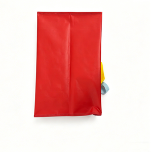 Red Eco-Friendly Non-Woven Tote <b>Bag</b> with Blue Handles and Yellow Trim Custom Printing <b>Medium</b> Size for Groceries - Product Image 5