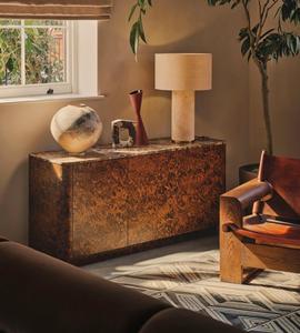 Aparador de Madera de Burl Personalizado, Mueble Buffet con Cubierta de Mármol Natural y Borde Curvo, Credenza de Almacenamiento para Sala de Estar, Villa, Hogar, Hotel - Product Image 1
