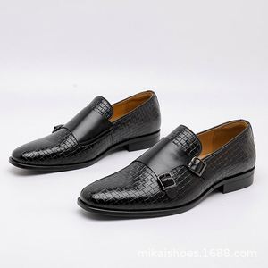 Chaussures décontractées pour hommes en cuir véritable, style nouveau, sur mesure, à bout carré, à enfiler, avec boucle moine, pour le bureau et la carrière - Product Image 1