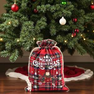 Bolsa de Regalo Navideña de Algodón a Cuadros con Cordón, Bolsa de Embalaje para Regalos de Navidad, Juego de Bolsas de Regalo Navideñas 2025 - Product Image 3