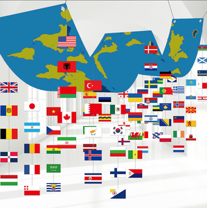 Decorazione appesa per casa/ufficio/eventi paese globale educativo e decorativo facile da installare <span class=keywords><strong>mappa</strong></span> <span class=keywords><strong>del</strong></span> <span class=keywords><strong>mondo</strong></span> Banner <span class=keywords><strong>con</strong></span> bandiera di stringa - Product Image 1