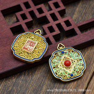 Pendentif en or de sable Cloisonné Musée du Palais, Breloque Fu double face, Collier, Porte-clés, Accessoire de bijouterie DIY - Product Image 3