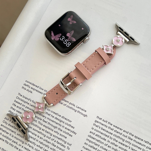 Bracelet en cuir de luxe avec connecteur métallique à quatre feuilles 38/42/46/49 mm pour Apple Watch Band Luxury Ultra 3 2 Series 11 Bracelet de montre en cuir - Product Image 2