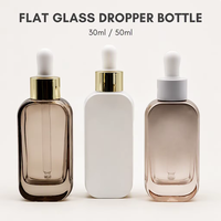 Flacon compte-gouttes plat en verre de luxe 30ml 50ml avec bouchon doré, personnalisable avec logo estampé à chaud, pour diffuseur de parfum et cosmétiques essentiels