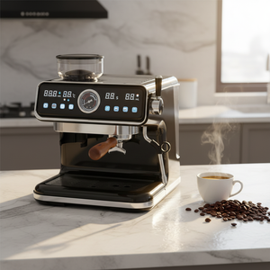 Machine à expresso avec moulin intégré, contrôle de la température, design rétro en acier inoxydable, manomètre, buse vapeur - Product Image 5