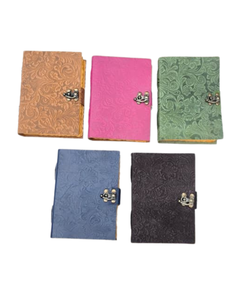 Antique Deckle Edge Leather Handmade Promotional <b>Diary</b> Creative Embossed Garden Flower Design <b>with</b> <b>Lock</b> Writings 7x5 Gift - Product Image 5