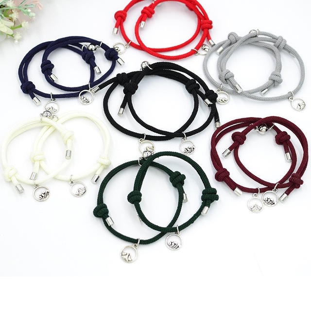 2pcs/set Adjustable Multiple Colour Rope Waterproof Handmade Friendship Magnetic Couple Bracelet