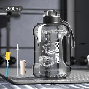 Botol air olahraga besar 2,5 l, botol air olahraga Tritan portabel cerat sedotan tertutup dengan penanda waktu motivasi