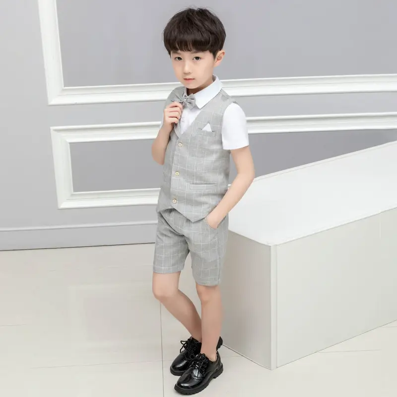 Kleding Kids Set Kind Pak Baby Prom Bruiloft Bloem Jongens Formele Kleding Vest Shirt Shorts Kids Birthday Party Kostuums Voor jongen