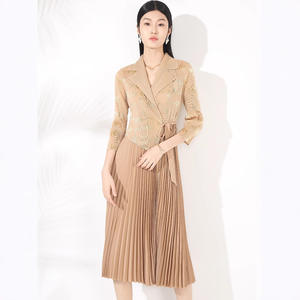 Midi plisado acampanado de lámina dorada, <span class=keywords><strong>ropa</strong></span> informal de otoño y verano para mujer, minorista en línea, vestidos elegantes para mujer - Product Image 3