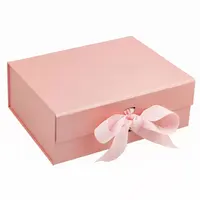 थोक कस्टम मुद्रित जन्मदिन की पार्टी गुना गत्ता गुलाबी कागज उपहार बॉक्स रिबन बंद होने के साथ