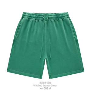 Pantalones Cortos Casuales de Felpa 100% Algodón para Hombre, Lavado Intenso, 450G, Color Sólido, Cintura Elástica con Cordón, Bermuda Transpirable de Punto - Product Image 5