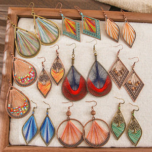 Bohemian Copper Alloy <b>Drop</b> Earrings Geometric Thread Wrapped Women's Party Jewelry Antiqued <b>Bronze</b> Plated Fashion Dangle - Product Image 1