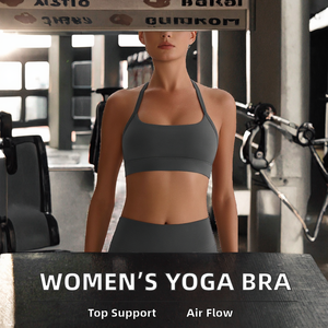 Soutien-gorge de sport respirant de haute qualité pour femme, style halter, avec logo personnalisé, pour la gym et l'entraînement, maintien élevé, en Spandex/Nylon - Product Image 2