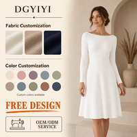 Robe en maille opaque premium 260 GSM, col bateau, coupe trapèze, pour l'été, douce et confortable, manches longues, longueur genou, pour femme, logo personnalisé OEM