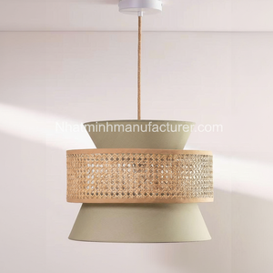 Lampe en rotin combinée en tissu bleu, lampe suspendue décorative pour la maison, le salon, l'hôtel, la lampe mezzanine - Product Image 1