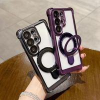 Samsung S26 Kılıfı Yeni Şeffaf Manyetik Standlı Koruyucu Telefon Kılıfı Samsung Galaxy S26 S25 S24 Ultra Plus Tutucu Kılıf