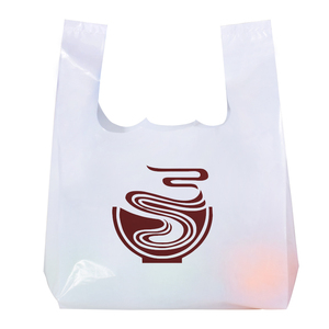 Reuse Cheap milk white Plastic T Shirt Bag shopping bag with logo for Grocery Store