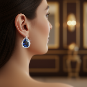 Orecchini a perno E2266 con cristalli blu taglio a pera, montatura a castone, gioielli da donna alla moda, design classico a goccia d'acqua - Product Image 2