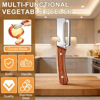 Éplucheur de légumes multifonctionnel avec couteau, manche en bois, 2 en 1, éplucheur de légumes en acier inoxydable, éplucheur de pommes de terre avec ouvre-bouteille