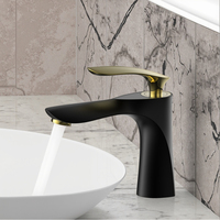 Robinet électrique de luxe en laiton chromé noir et or avec double poignée, à poser sur le comptoir, pour lavabo de salle de bain et eau potable