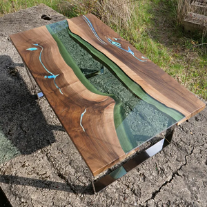 Tavolo da pranzo in resina epossidica con bordo e fiume tavolo da pranzo - Product Image 5