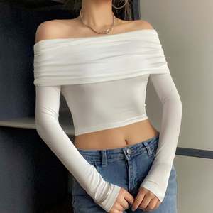 2025 sans bretelles hors épaule à manches longues tricoté solide respirant polyvalent décontracté court pour nouvelle Sexy fille chaude européenne américaine - Product Image 3