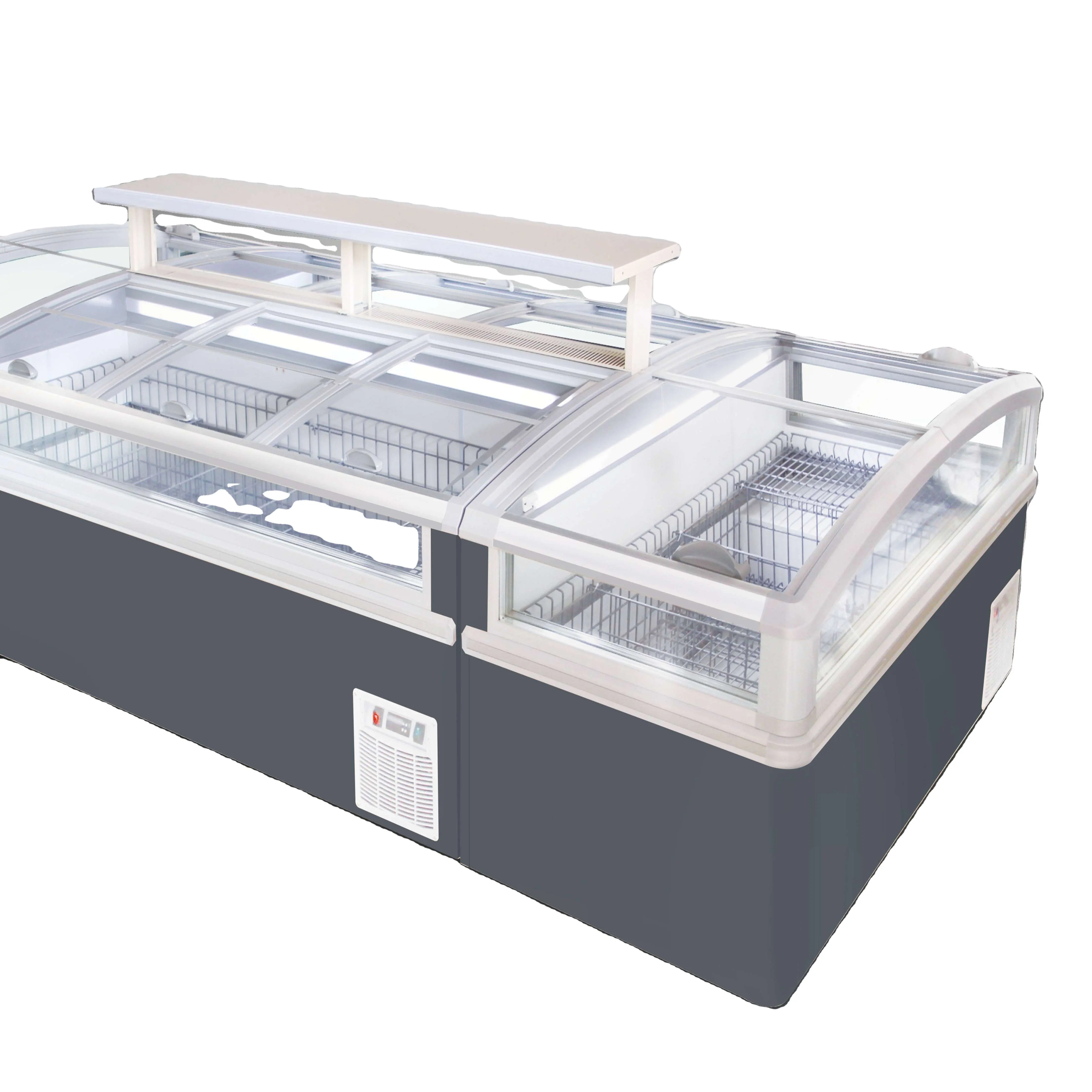 Supermarkt Glasschiebetür Schaukasten Kühlschrank Lebensmittelverkaufschrank Insel-Eiscreme-Gefrierschrank mit Glastür