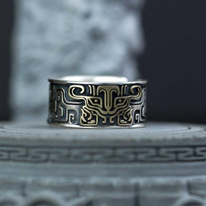 नई चीनी शैली शुभ पशु ग्लूटानस पैटर्न रिंग, रेट्रो व्यक्तिगत शादी के गहने - Product Image 1